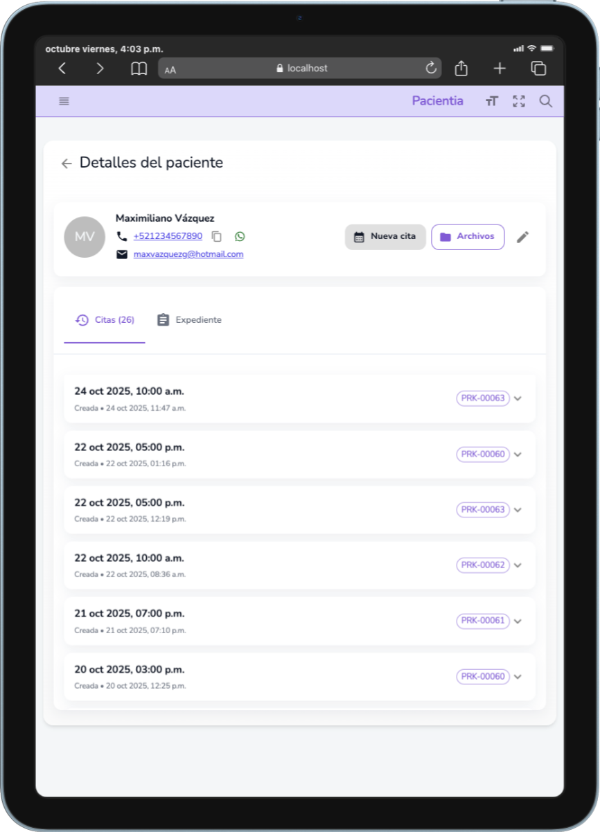 Detalle del paciente (tablet)